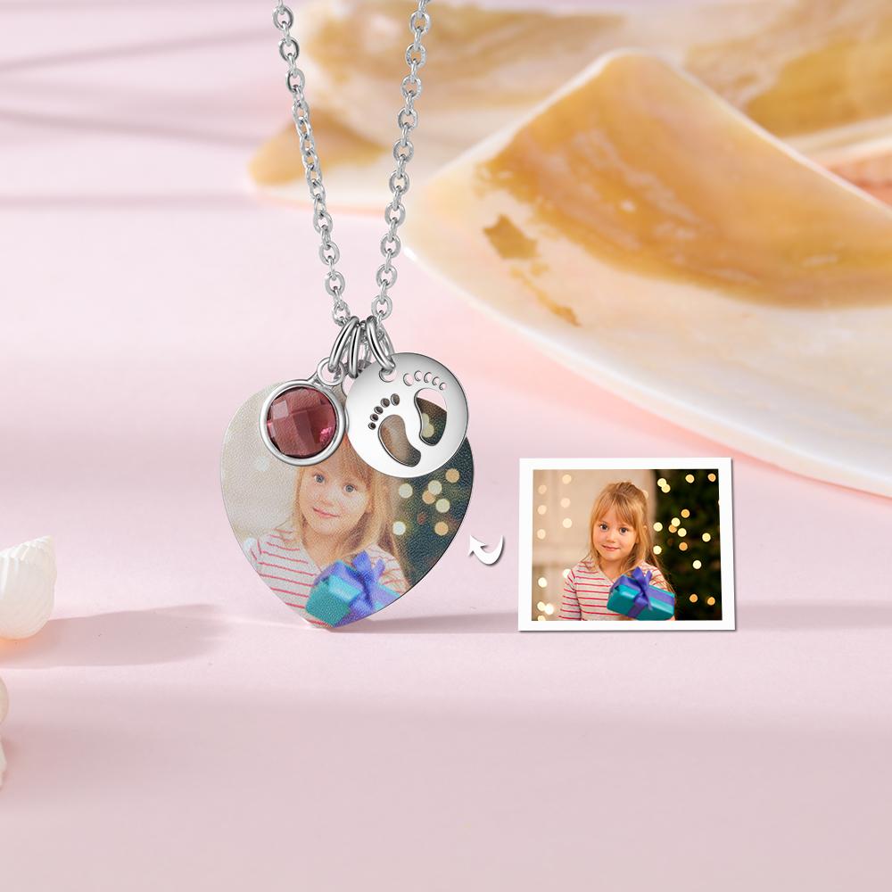 Personalised Heart Necklace With Birthstone Custom Photo Necklace Gifts For Her-Jessemade AU