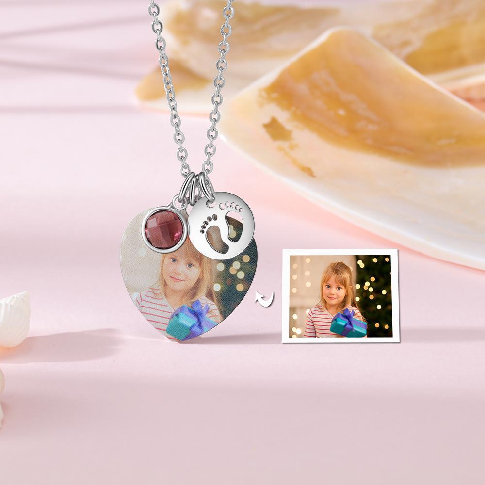 Personalised Heart Necklace With Birthstone Custom Photo Necklace Gifts For Her-Jessemade AU