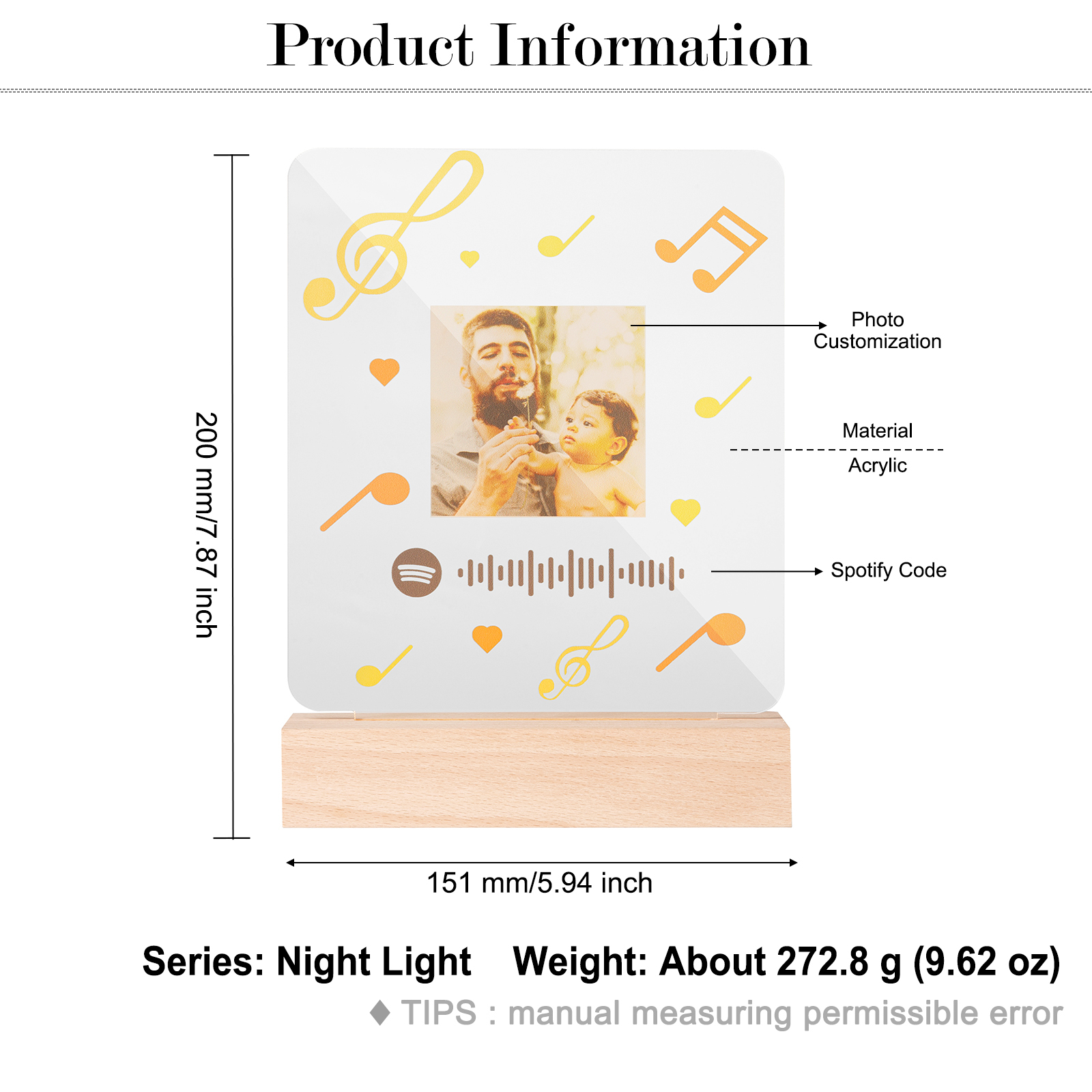 Personalised Spotify Code Photo LED Night Light-Jessemade AU