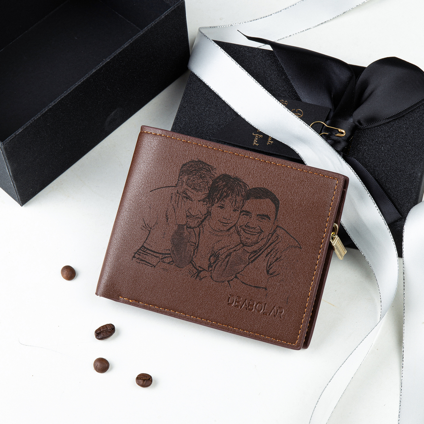 Brown Personalised Leather Wallet Engraved Photo Short Purse Gifts For Men-Jessemade AU