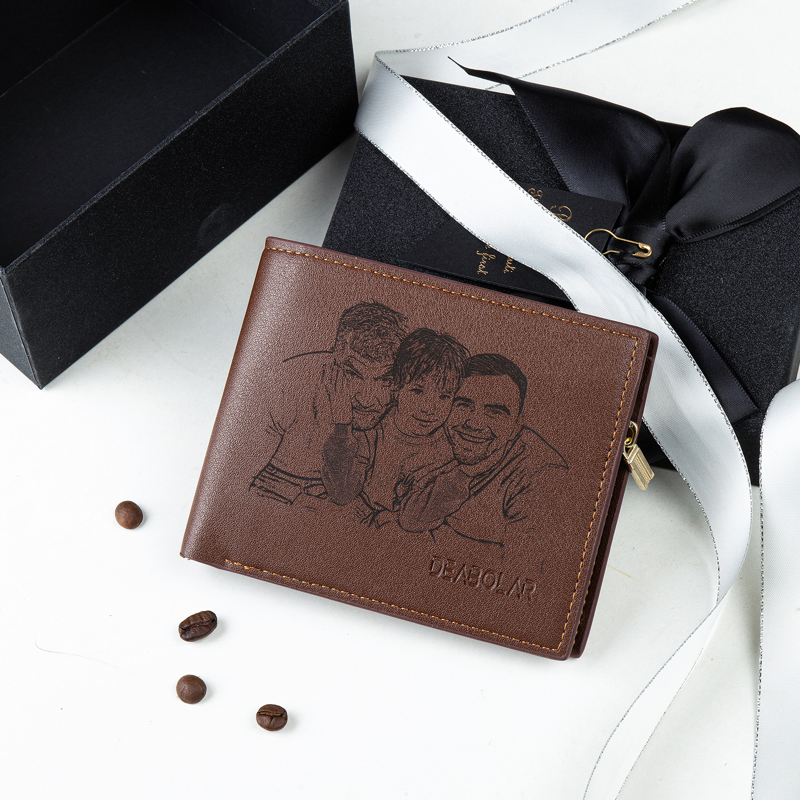 Brown Personalised Leather Wallet Engraved Photo Short Purse Gifts For Men-Jessemade AU