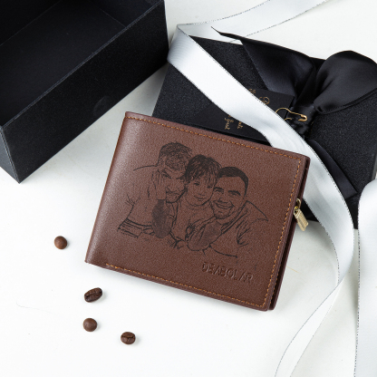 Brown Personalised Leather Wallet Engraved Photo Short Purse Gifts For Men-Jessemade AU