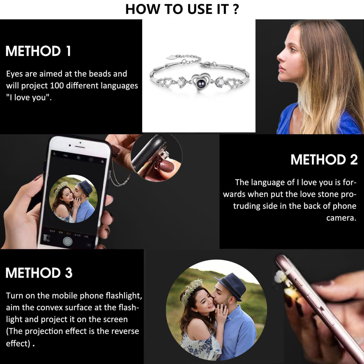 Personalised Projection Bracelet Custom Colourful Photo Bracelet Heart Adjustable Couple Bracelet Personalised Gift for Her-Jessemade AU