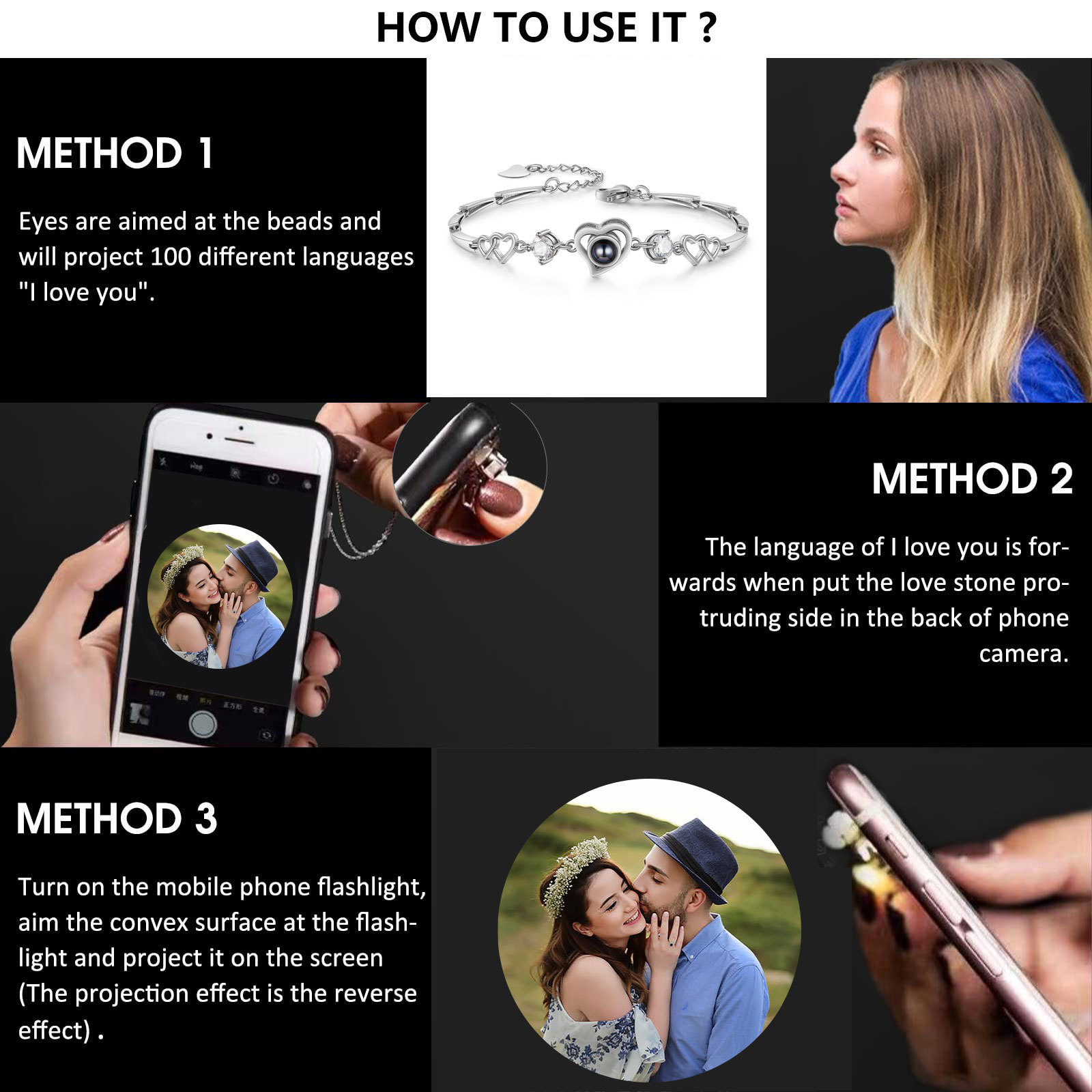 Personalised Projection Bracelet Custom Colourful Photo Bracelet Heart Adjustable Couple Bracelet Personalised Gift for Her-Jessemade AU