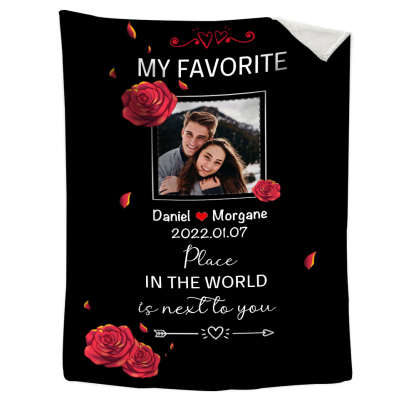 Couple Rose Blanket Customised 2 Names & Date & Photo Blanket Valentine's Day Gifts - My Favourite Place in The World is Next to You-Jessemade AU