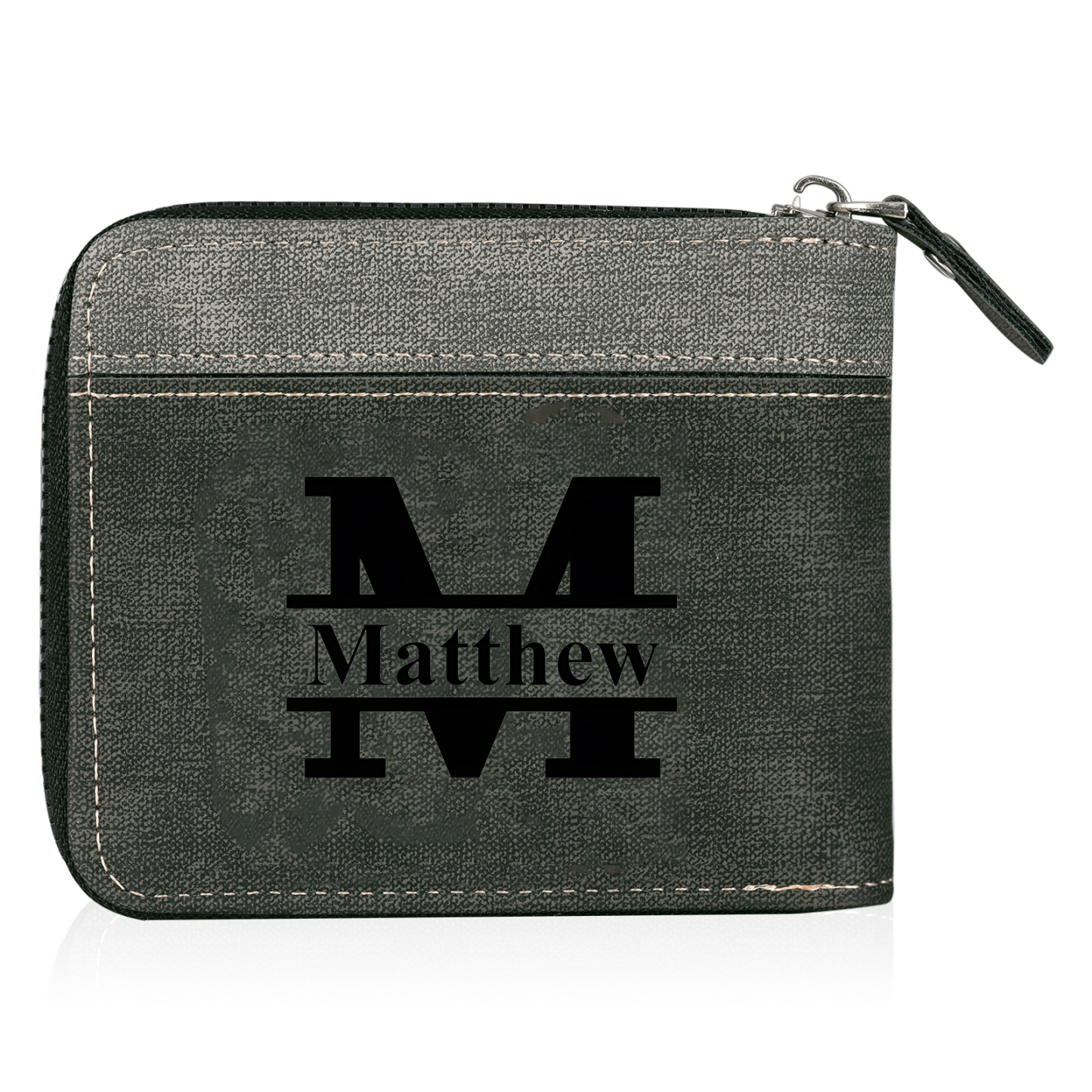 Personalised Text & Letter & Name Billfold Wallet Custom Men's Leather Wallet Zipper Gift for Him-Jessemade AU