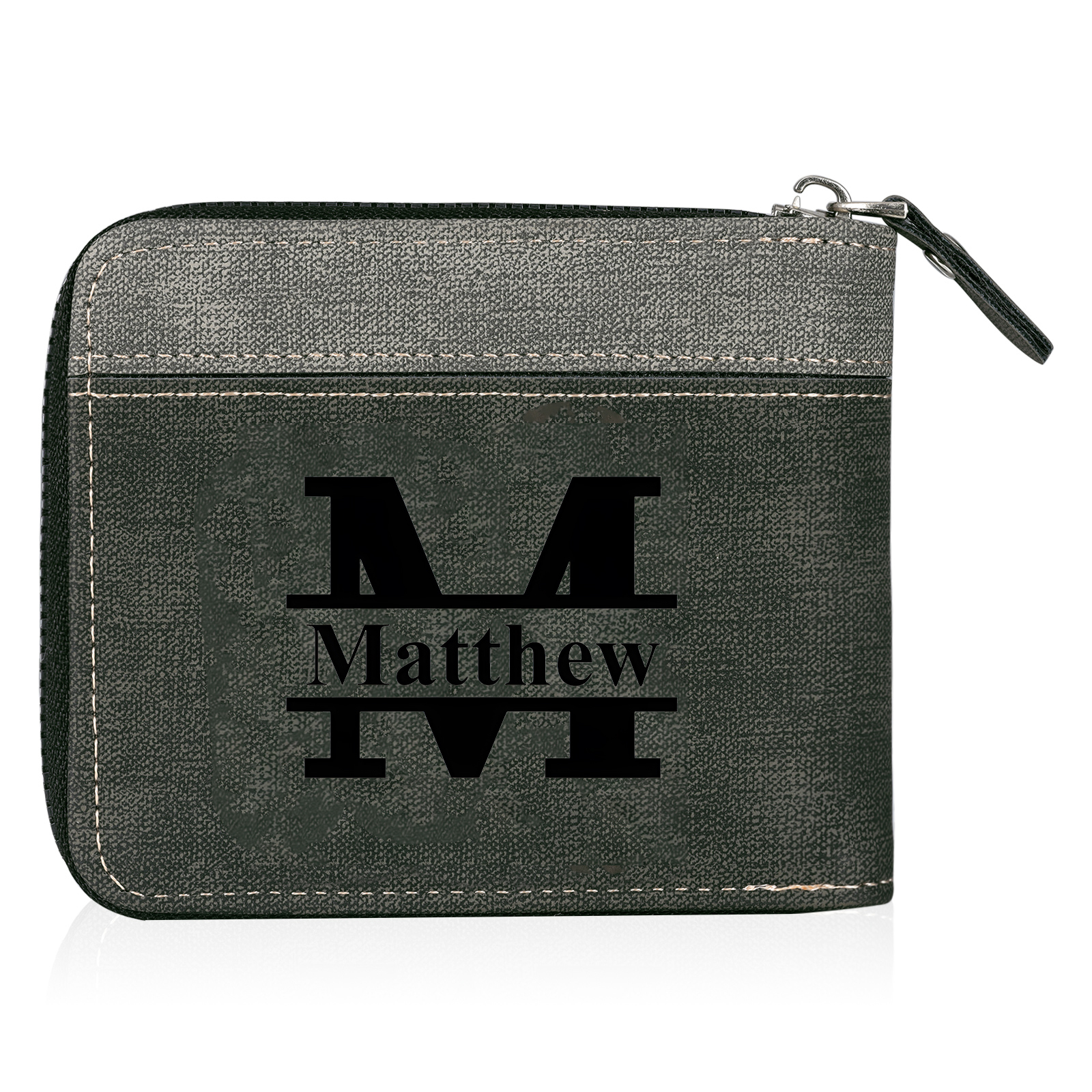 Personalised Text & Letter & Name Billfold Wallet Custom Men's Leather Wallet Zipper Gift for Him-Jessemade AU