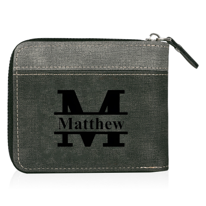Personalised Text & Letter & Name Billfold Wallet Custom Men's Leather Wallet Zipper Gift for Him-Jessemade AU