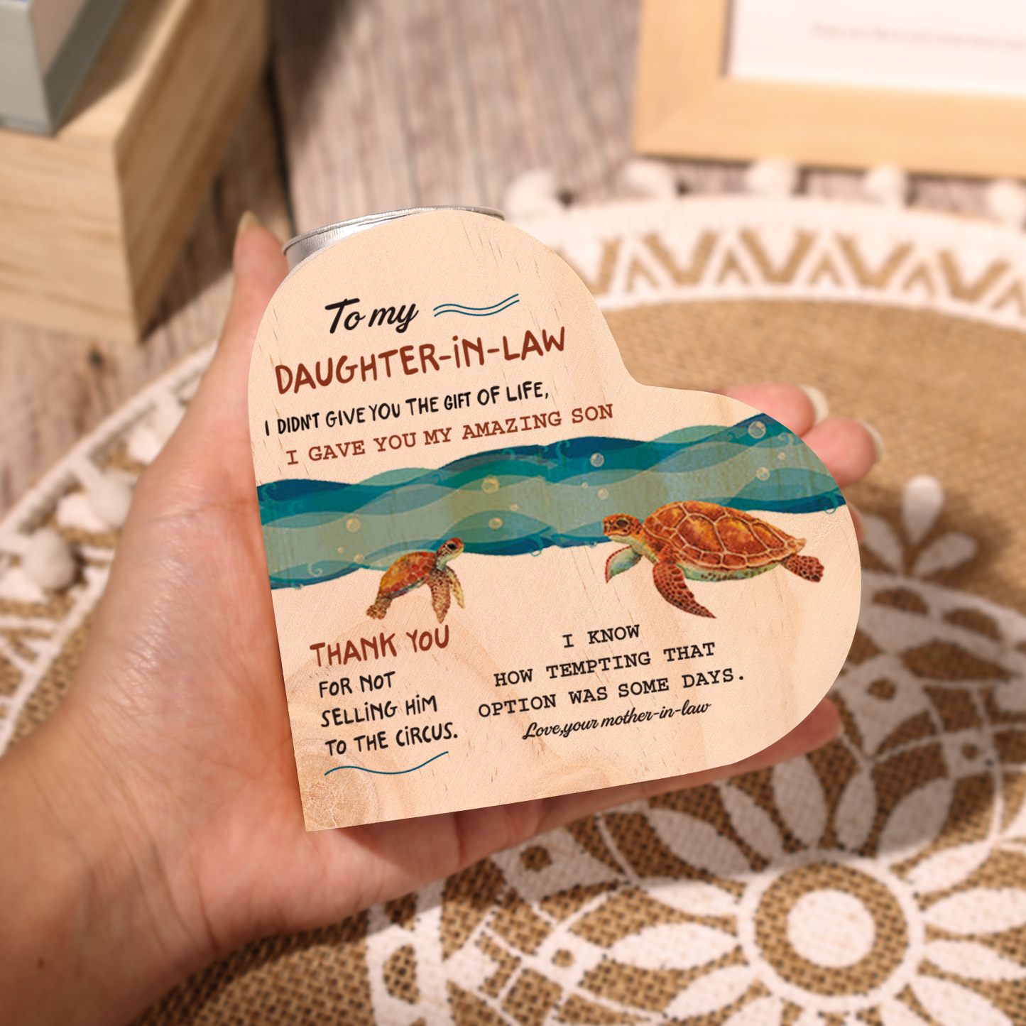 To My Daughter-in-law Wooden Heart Candle Holder "I didn't give you the gift of life" Gifts For Daughter-Jessemade AU