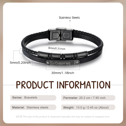 4 Names - Personalised Men's Leather Bracelet Custom Name & Text Bracelet Vintage Gift for Him-Jessemade AU