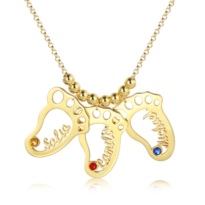 Personalised Baby Foot With 3 Birthstones Engraved Names Gift For Mother-Jessemade AU