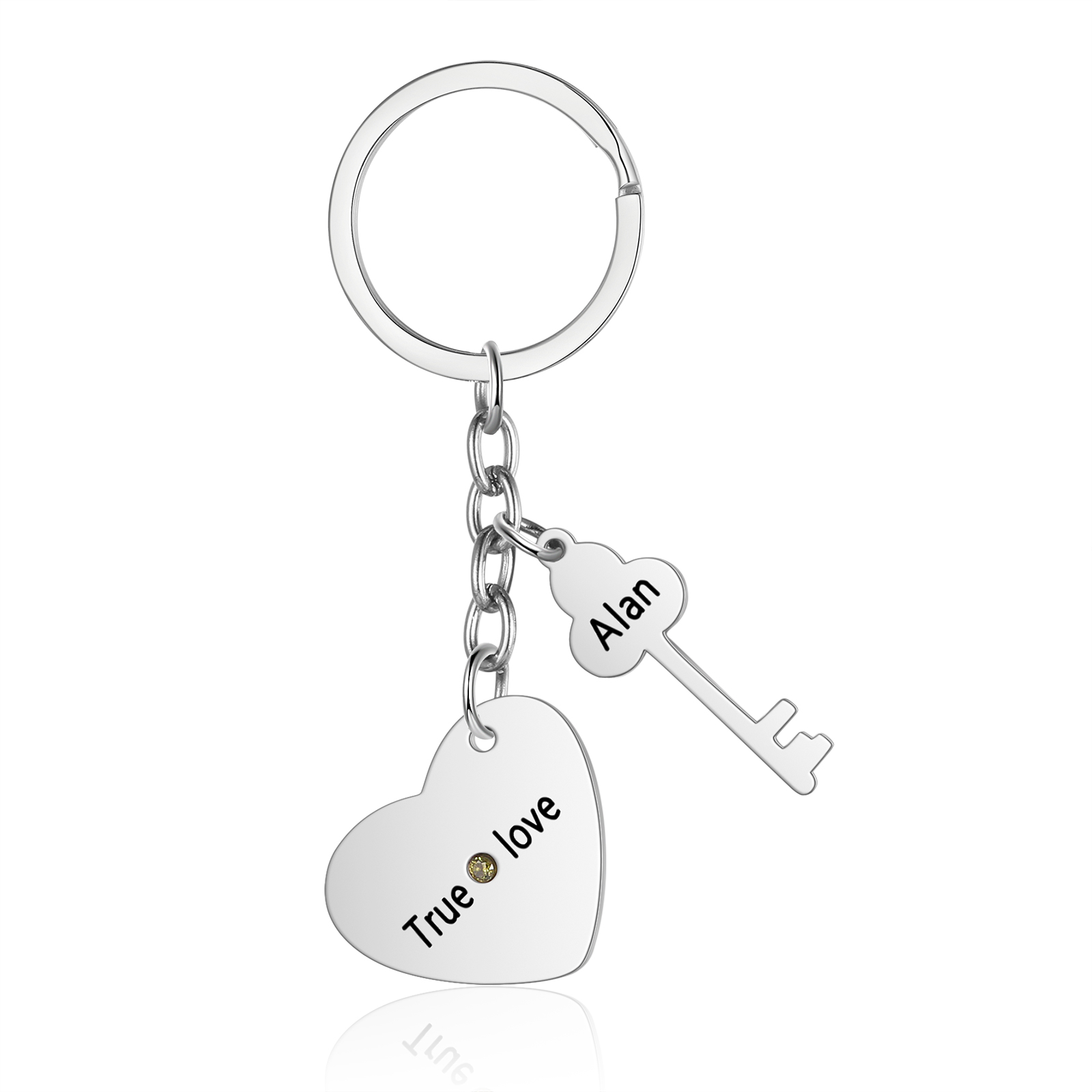 Personalised Couple Keychain Set Customised with 2 Names & 2 Birthstones Keychain Heart Matching Gift-Jessemade AU