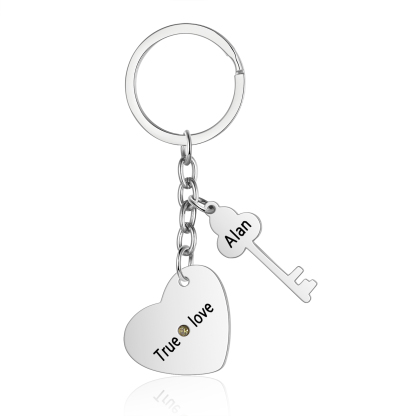 Personalised Couple Keychain Set Customised with 2 Names & 2 Birthstones Keychain Heart Matching Gift-Jessemade AU