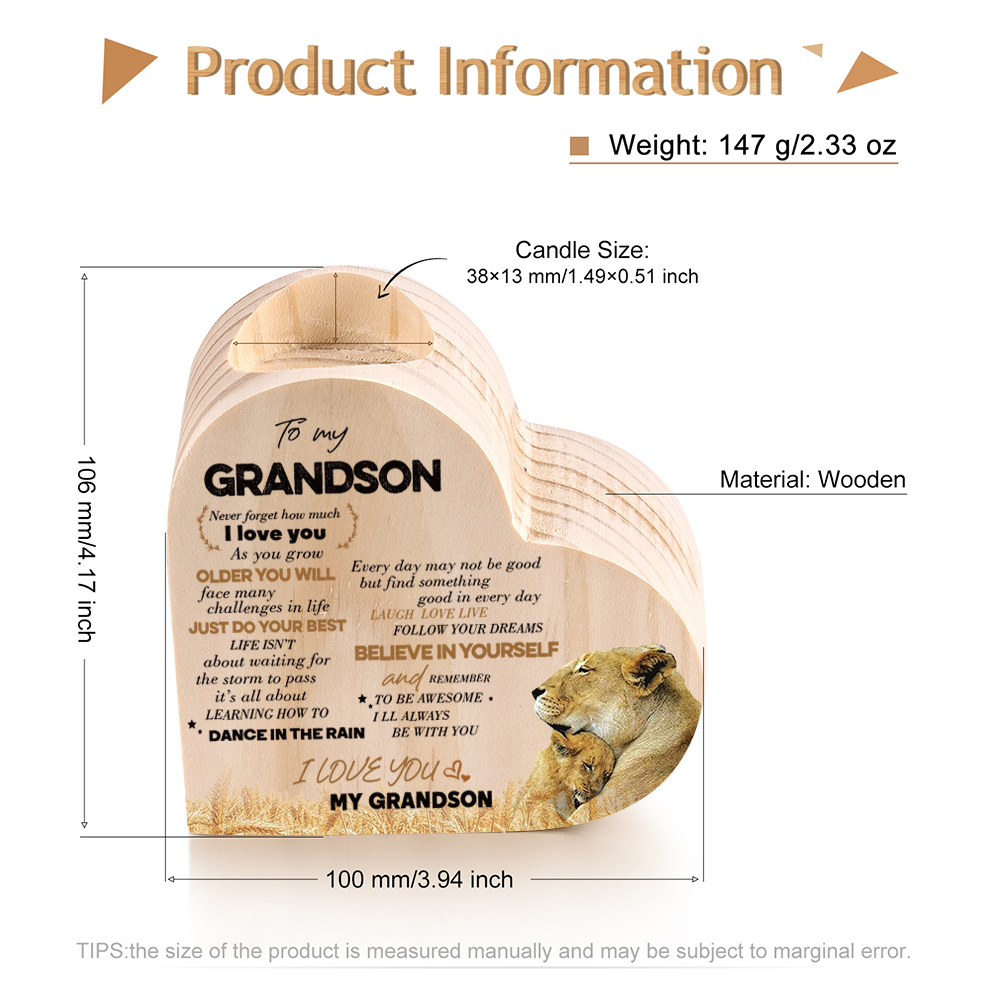 To My Grandson Wooden Heart Candle Holder "remember how much I love you"-Jessemade AU