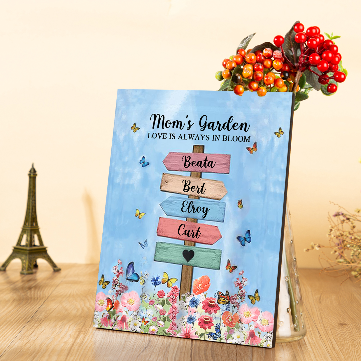 4 Names - Personalised Wooden Plaque Garden Custom Text Home Decoration Gift for Mother/Grandma-Jessemade AU