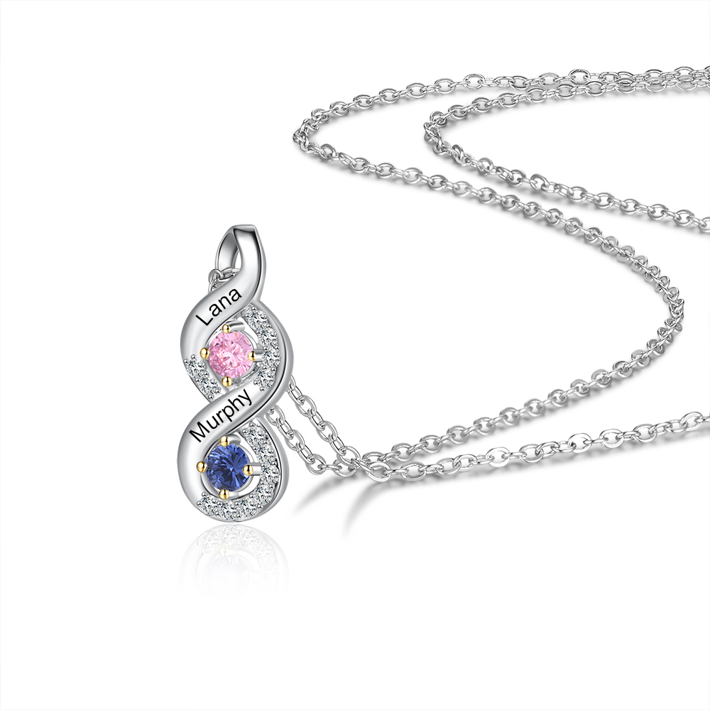 Personalised DNA Necklace With 2 Birthstones Engraved Names Gift For Women-Jessemade AU
