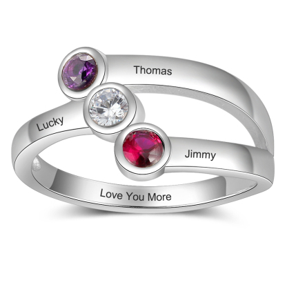 Personalised Ring With 3 Birthstones Engraved Names Ring Gift For Women-Jessemade AU