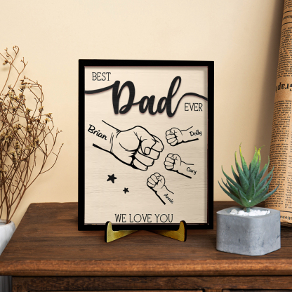 Best Dad Ever - Personalised Fist Bump Wooden Plaque Custom 2–9 Names Desktop Decor With Stand Gifts for Father-Jessemade AU