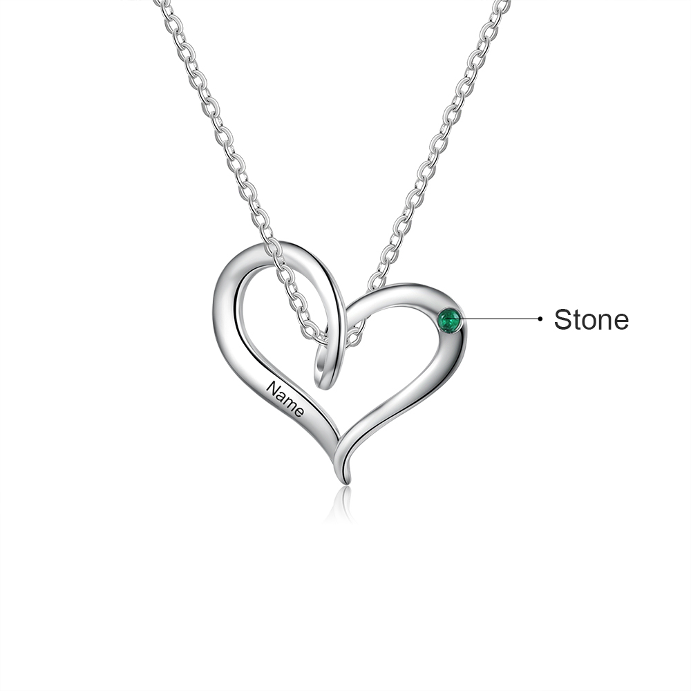 Personalised Heart Necklace With 1 Birthstone Engraved Names Gift For Her-Jessemade AU