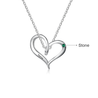 Personalised Heart Necklace With 1 Birthstone Engraved Names Gift For Her-Jessemade AU