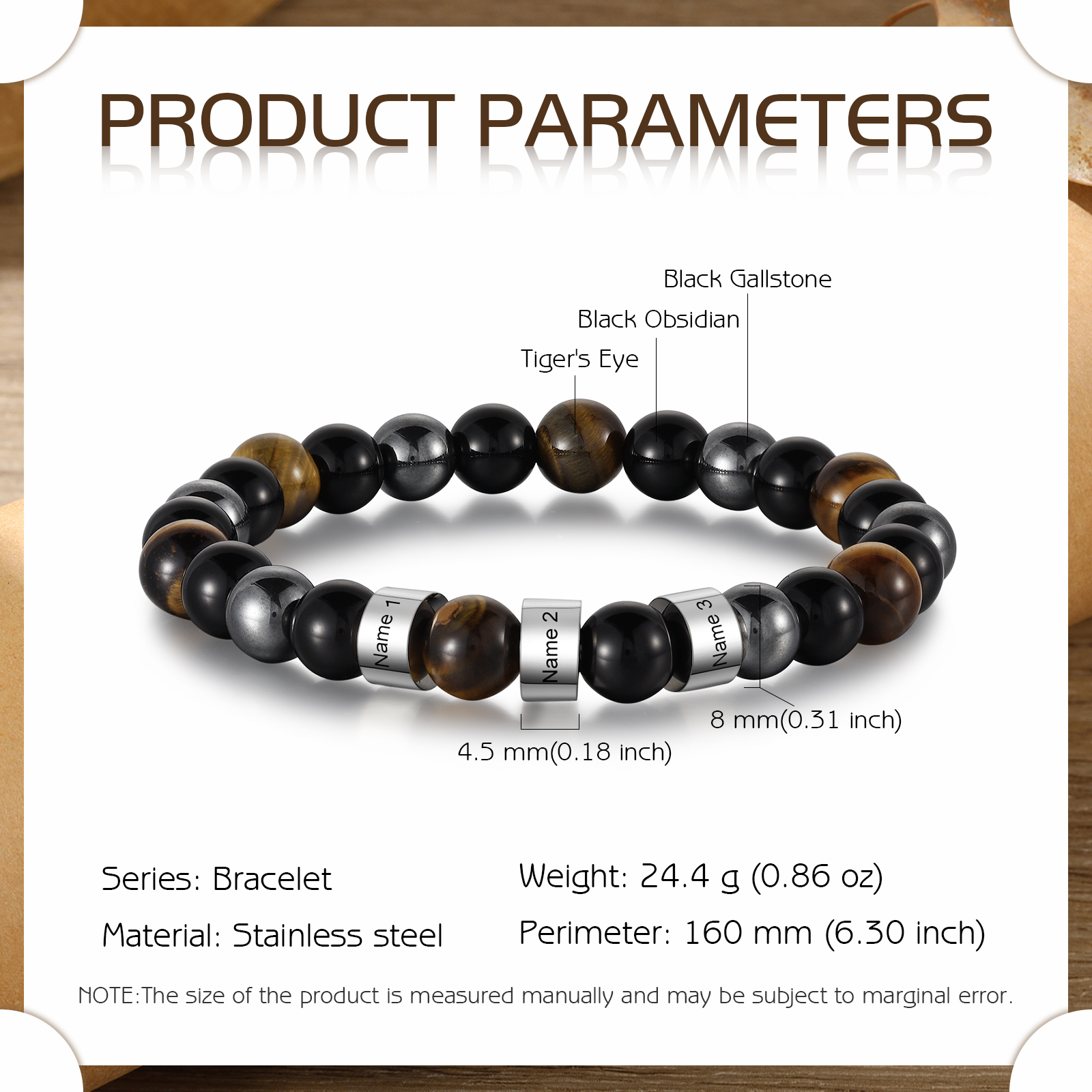 3 Names - Personalised Men's Beaded Bracelet Customised Name Bracelet Birthday Gift for Him-Jessemade AU