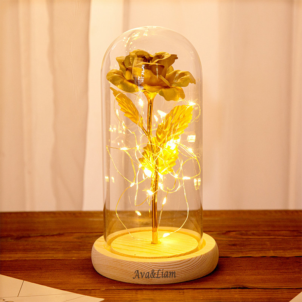 Personalised Eternal Glass Dome Rose Night Light Valentine's Day Gifts For Her-Jessemade AU