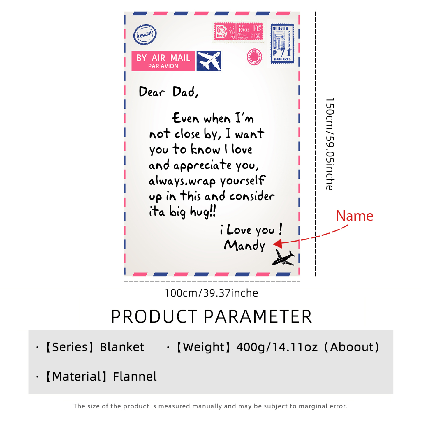 Fleece Blanket Postcard Custom 1 Name Father's Day Gift for Dad-Jessemade AU