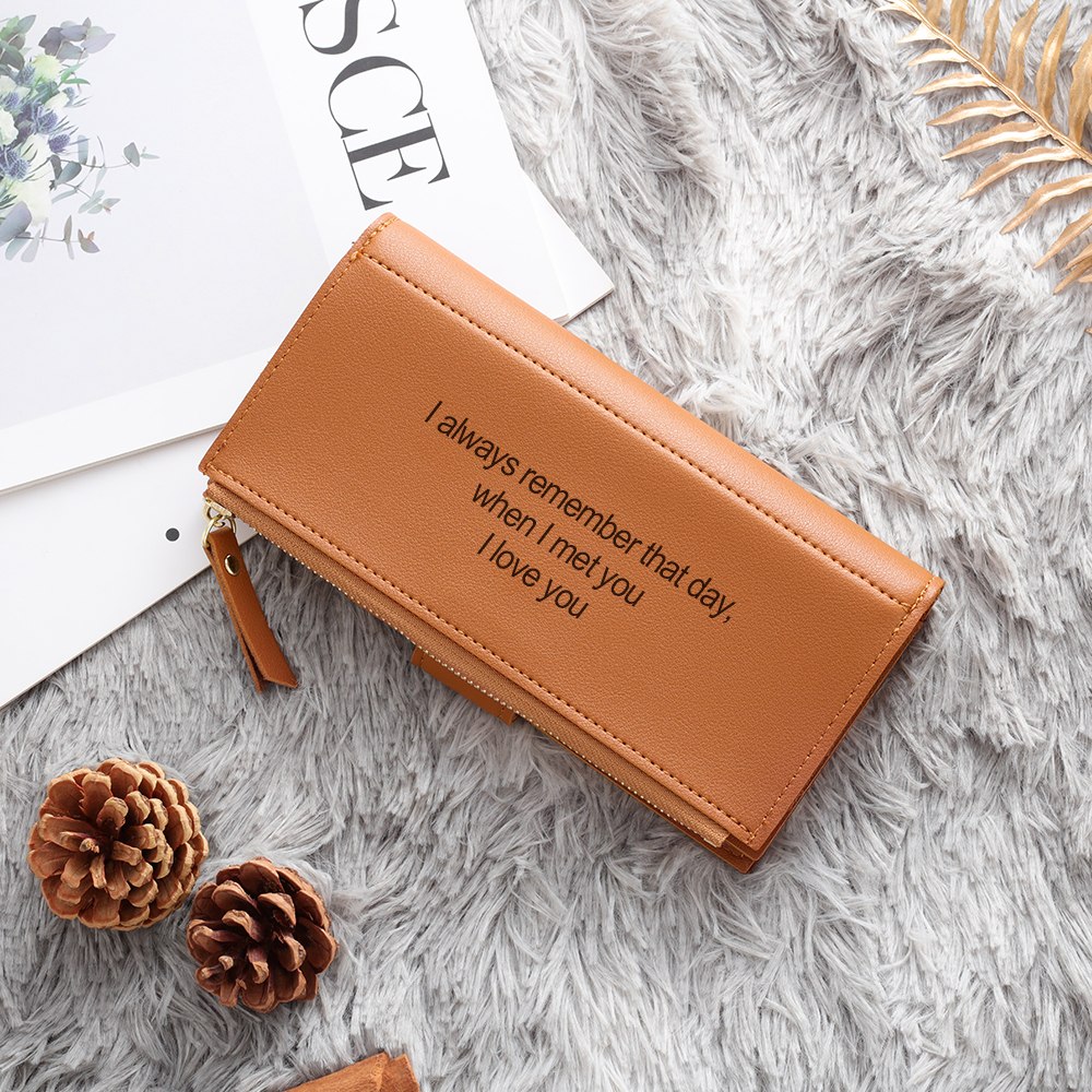 Personalised Leather Wallet Engraved Photo Long Purse Folding Wallet Gifts For Women-Jessemade AU