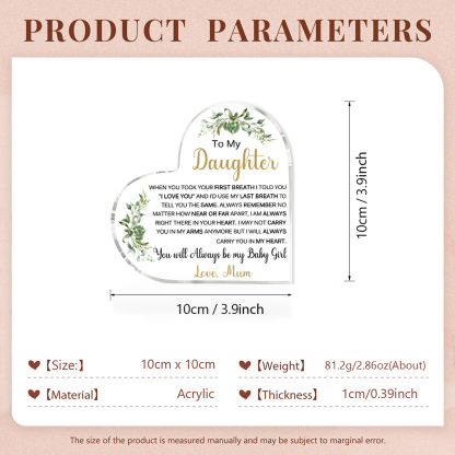 To My Daughter Acrylic Heart Keepsake Leaves Ornaments - You Will Always Be My Baby Girl-Jessemade AU