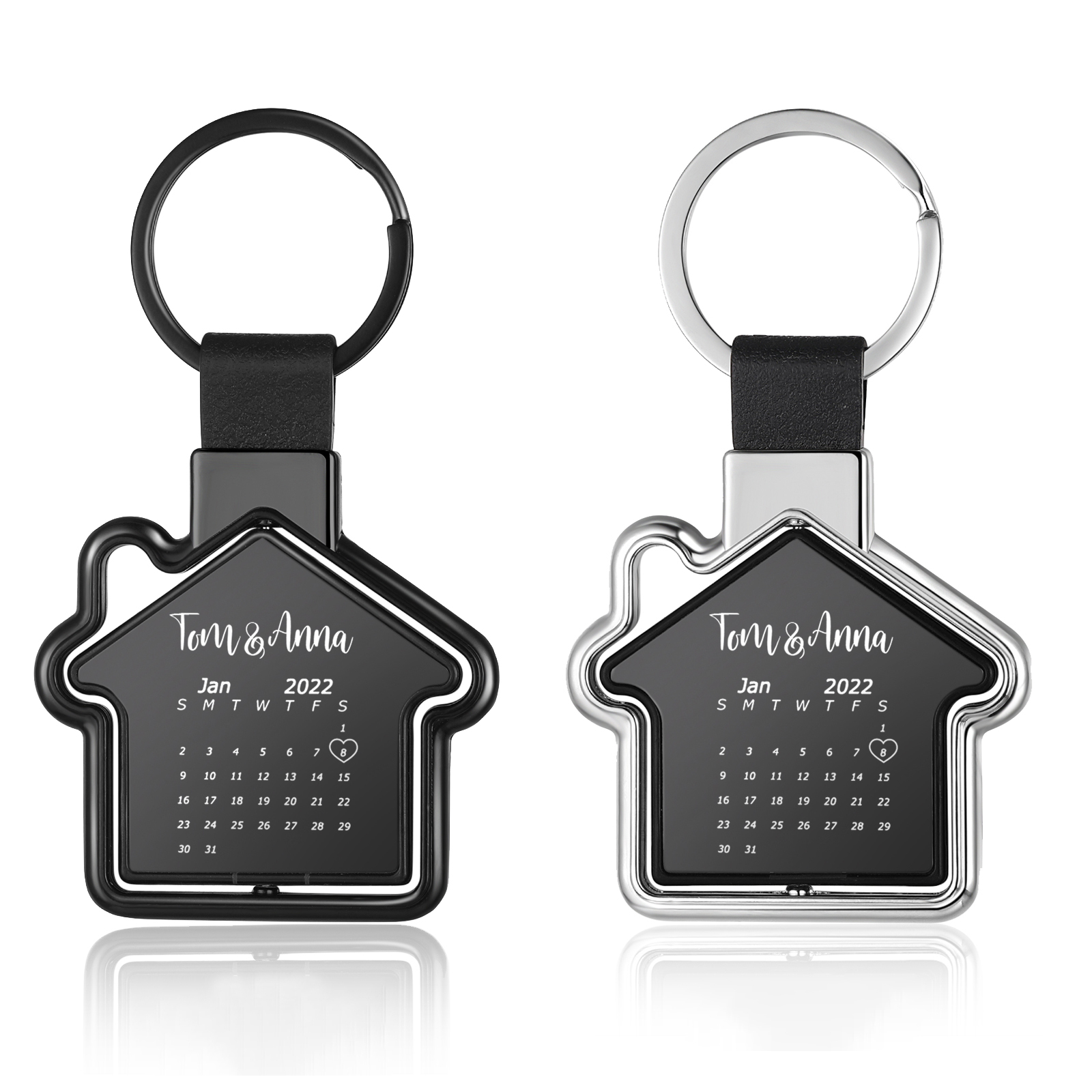 2 PCS Couple Keychain Set Custom 4 Names & 2 Dates Keyring Calendar Keychain Valentine's Day Special Gift for Him/Her-Jessemade AU