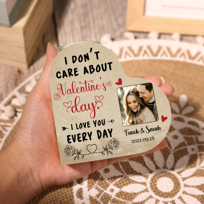 Couple Photo Candle Holder Custom 2 Names & Date Wooden Candlesticks - I Don't Care About Valentine's Day, I Love You Every Day-Jessemade AU