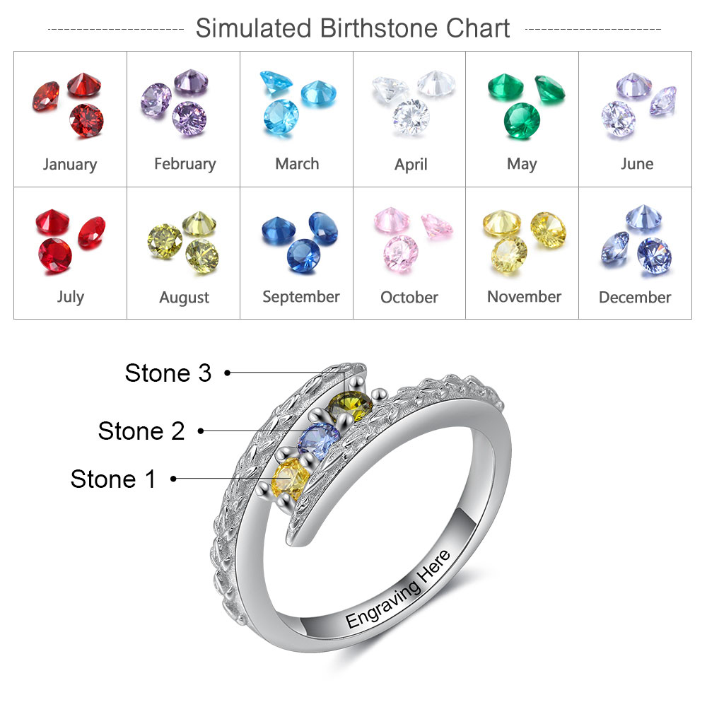 Personalised 3 Birthstones Ring Engraved Names Ring Gifts for Her-Jessemade AU