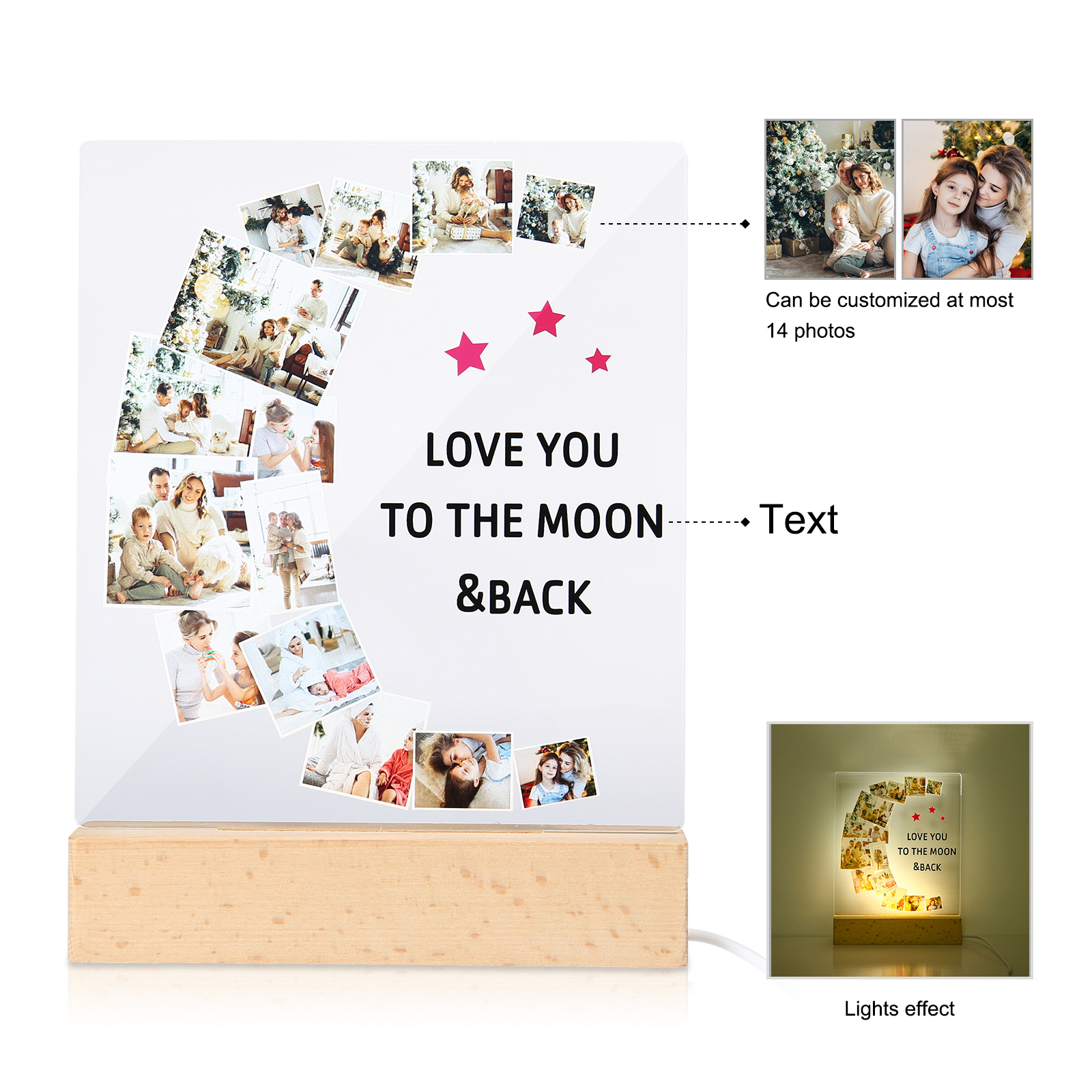 Personalised Family Photo Night Light Ornament Custom 14 Photos Bedroom Decor Home Decoration LED Light Personalised Photo Ornament-Jessemade AU