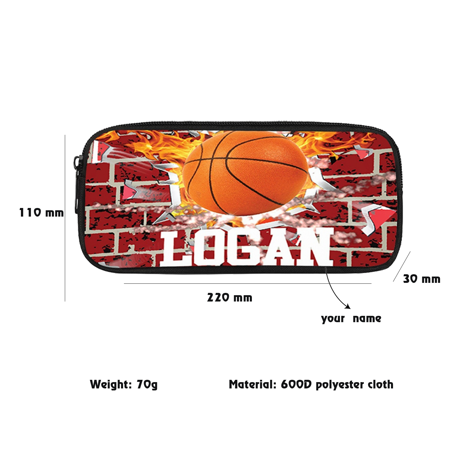 Personalised  Name Pencil Case Basketball Pattern Pen Bag Zipper Back to School Gifts for Student-Jessemade AU