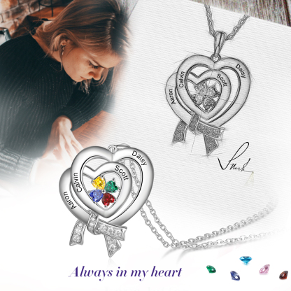 Personalised Heart Necklace With 4 Birthstones Custom Names Best Gift For Women-Jessemade AU