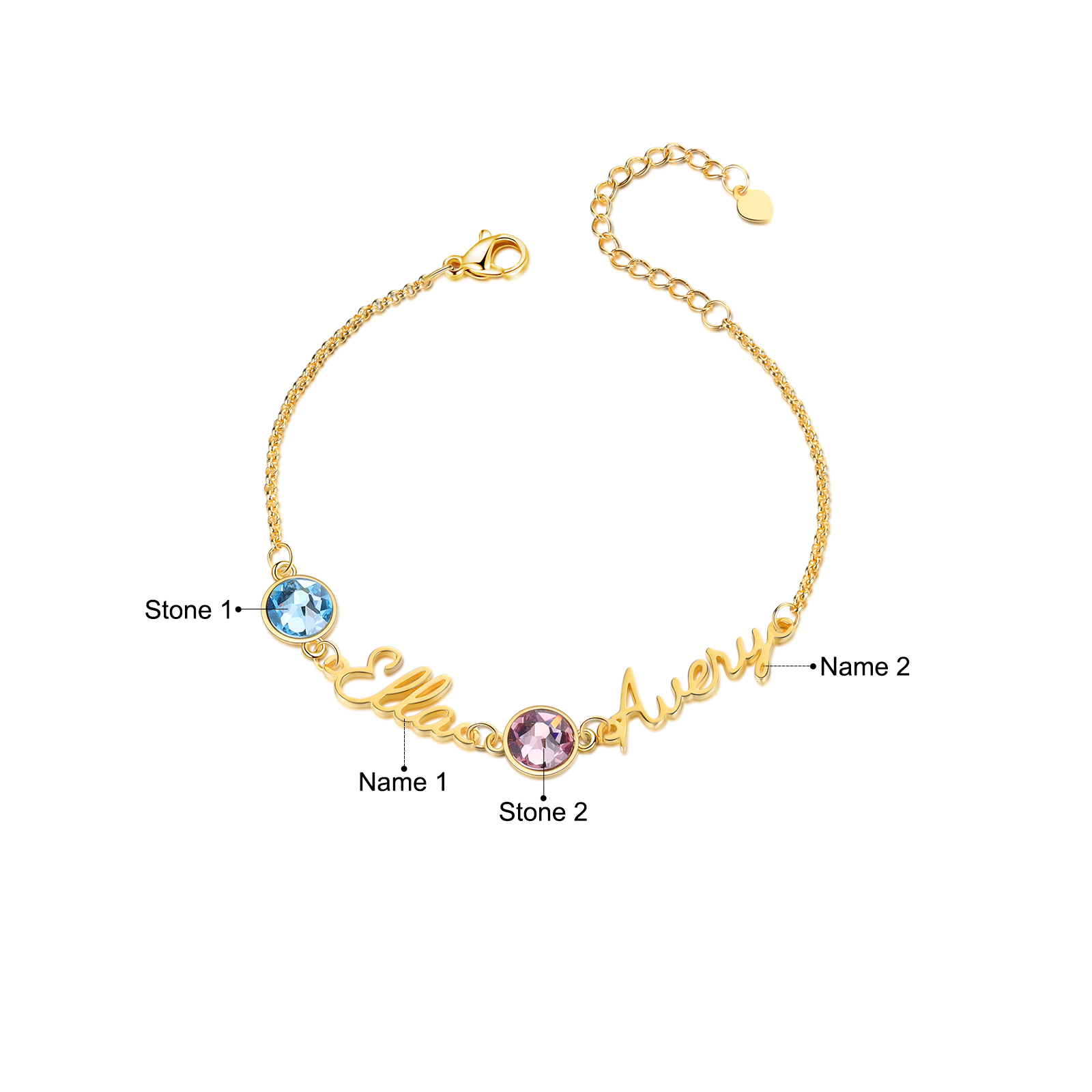 Personalised Bracelet With Birthstone Custom 2 Names Bracelet Gift For Women-Jessemade AU