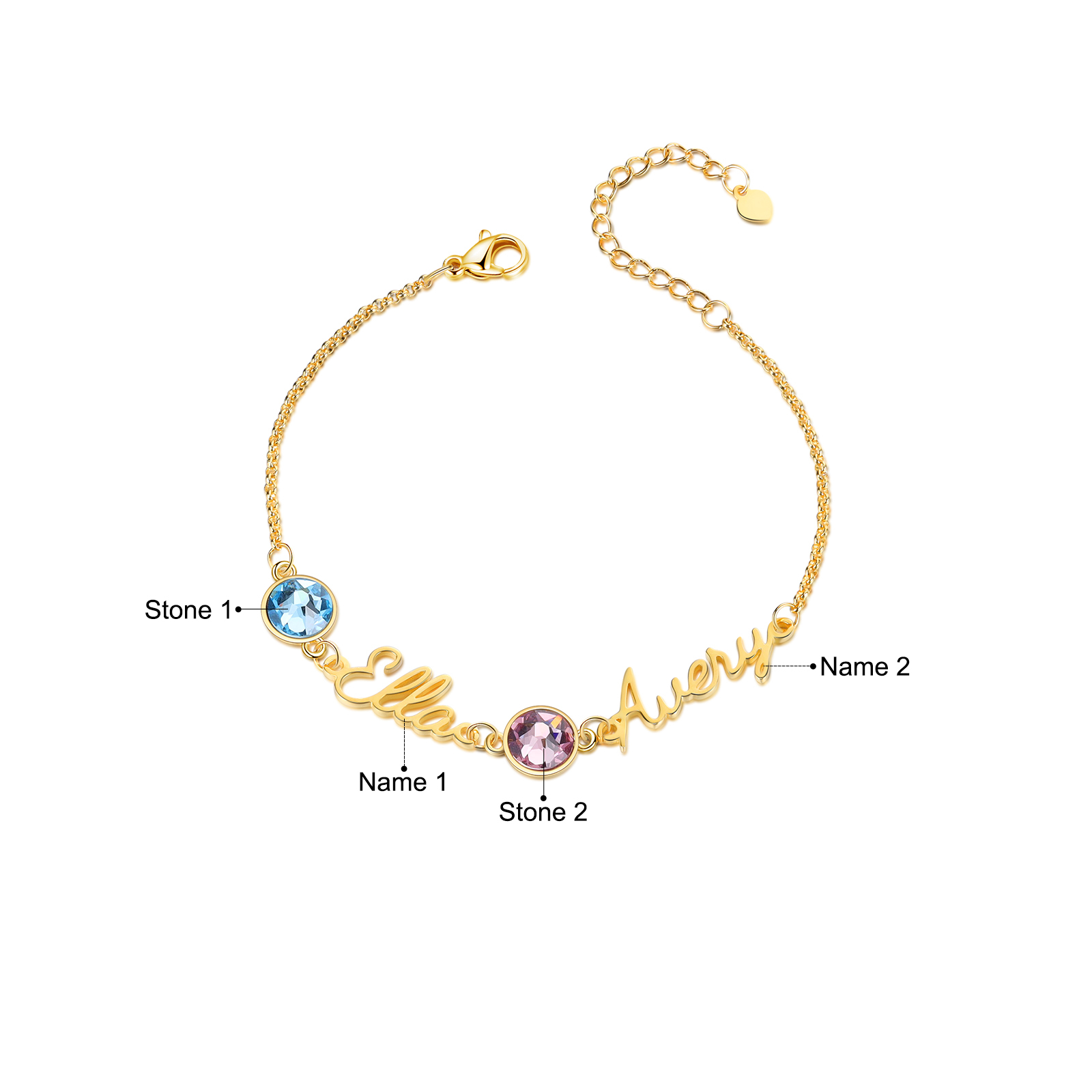 Personalised Bracelet With Birthstone Custom 2 Names Bracelet Gift For Women-Jessemade AU