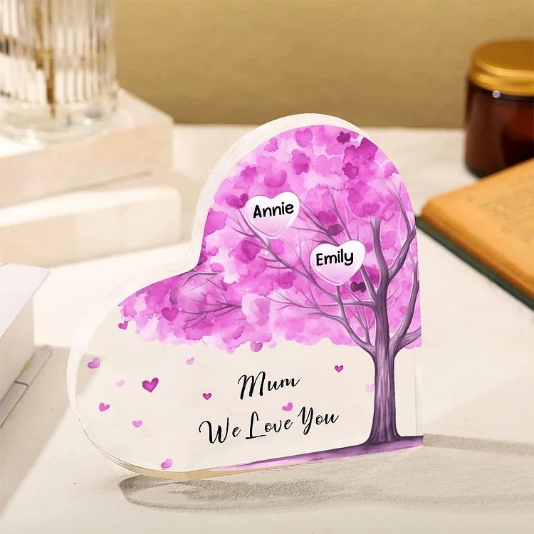 2 Names - Personalised Acrylic Heart Keepsake Custom Text Purple Tree Ornaments Gifts for Grandma/Mother-Jessemade AU