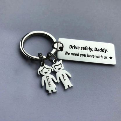 To My Dad Grandpa 2 Kid Charms Keychain "Drive Safely, Daddy"-Jessemade AU