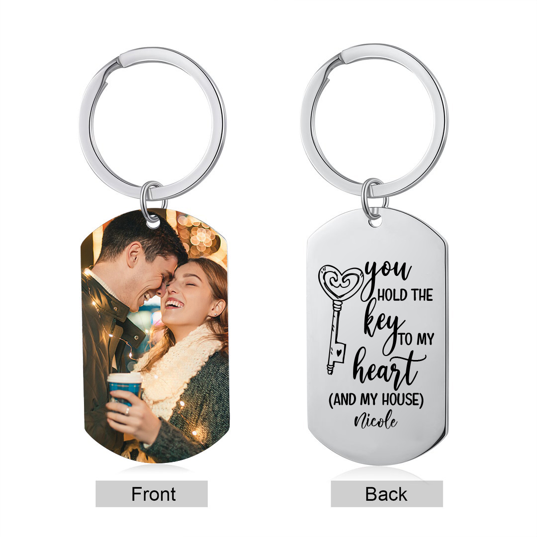 Personalised Photo & Name Keychain Stainless Steel Couple Gift - You Hold The Key To My Heart -Jessemade AU