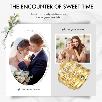 Personalised Heart Ring With Birthstone Custom 4 Names Ring Gifts For Her-Jessemade AU