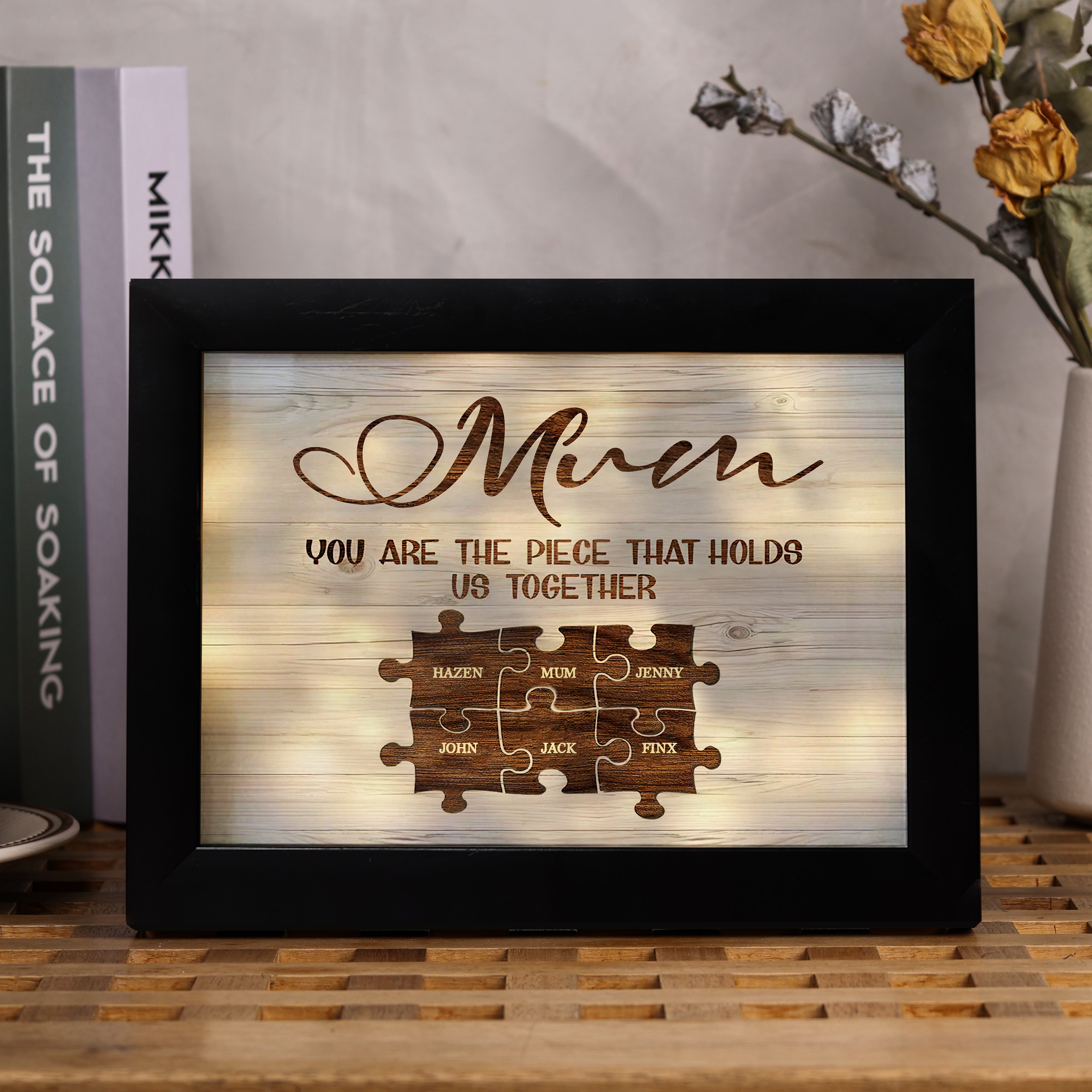 Personalised Mum Puzzle Picture Frame With Light Custom 6 Names Decor Gifts For Mother - You are the piece that holds us together-Jessemade AU