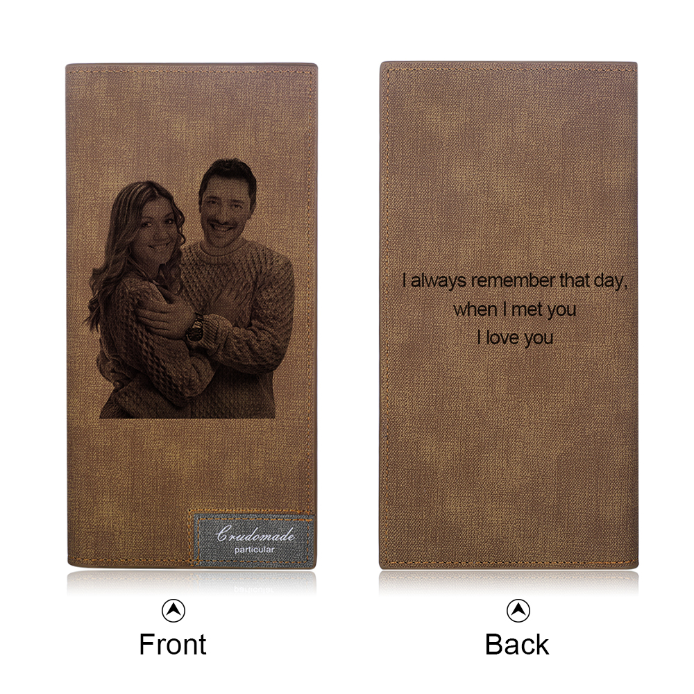 Personalised Leather Wallet Engraved Photo Long Purse Gifts For Men-Jessemade AU