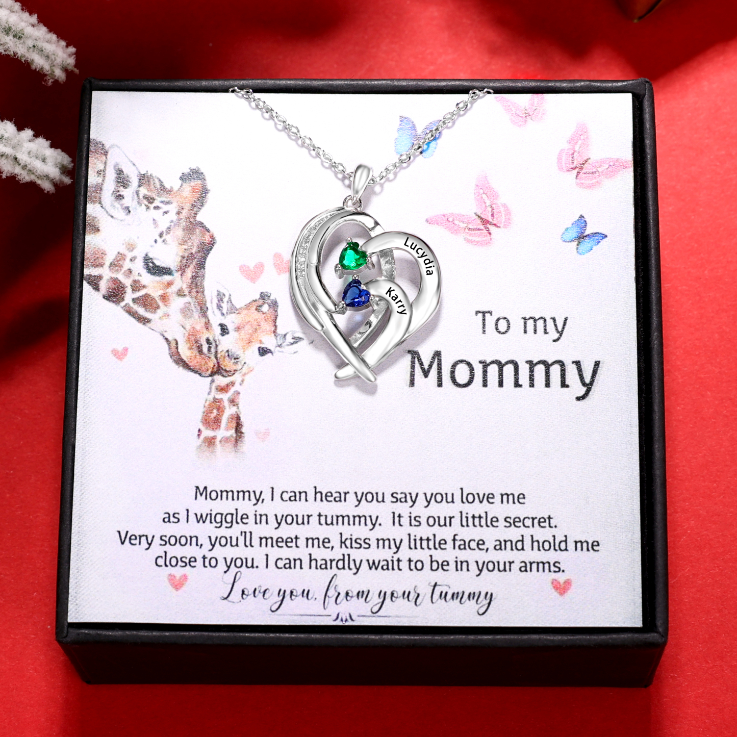 Personalised Heart Wings Necklace With 2 Birthstones Custom Names Necklace Gift For Her-Jessemade AU