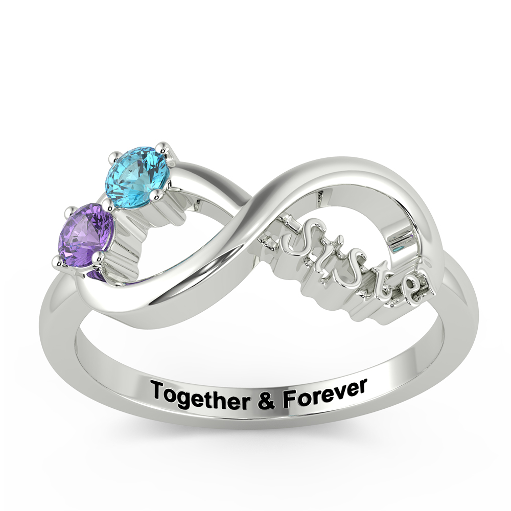 Personalised Ring With 2 Birthstones Engraved Names Ring Gift For Women-Jessemade AU