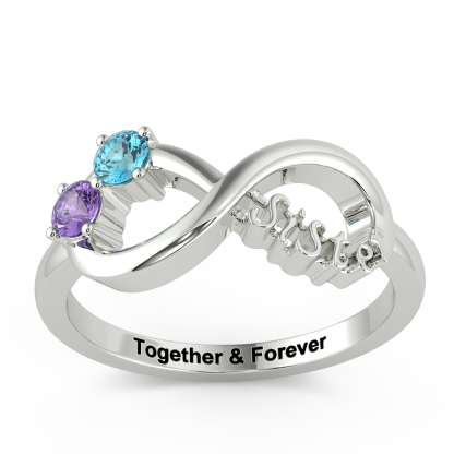 Personalised Ring With 2 Birthstones Engraved Names Ring Gift For Women-Jessemade AU