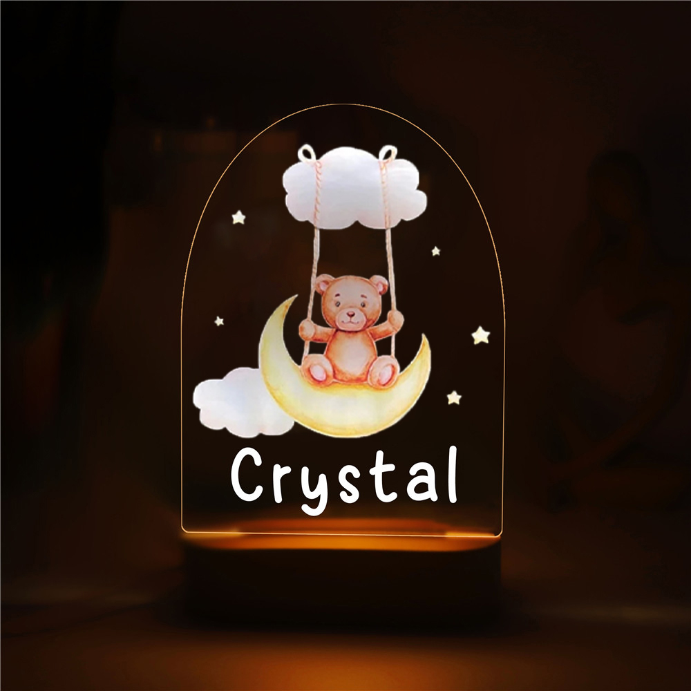 Personalised Bear and Moon Night Light Custom Name LED Lamp Baby Gift for Kids-Jessemade AU