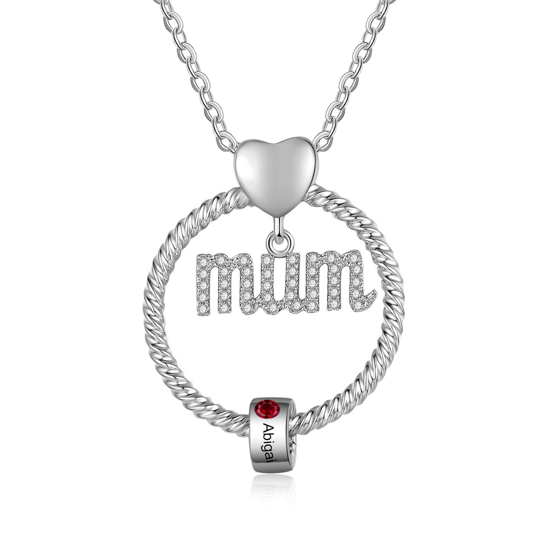 Personalised Circle Necklace With 1 Birthstone Pendant Engraved Names Gift For Mum-Jessemade AU