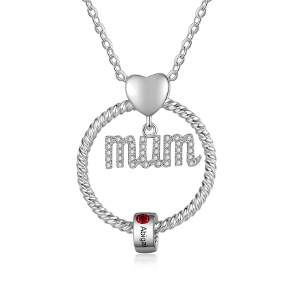 Personalised Circle Necklace With 1 Birthstone Pendant Engraved Names Gift For Mum-Jessemade AU