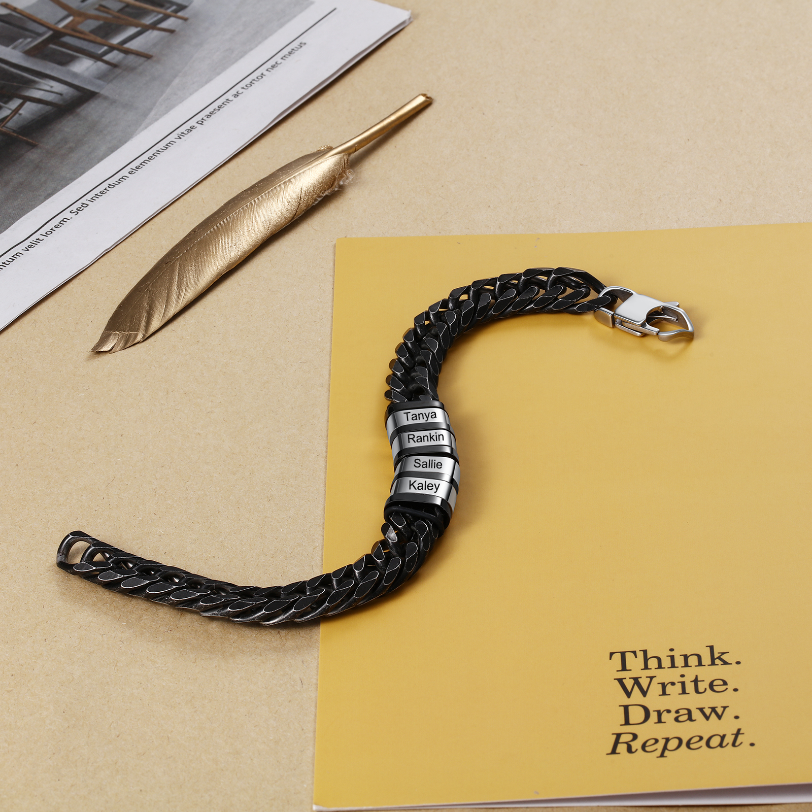 Personalised Cuban Chain Bracelet Customised Name Bracelet with 4 Beads-Jessemade AU